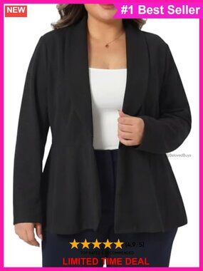 Plus Size Peplum Blazer Shawl Collar Button Up Long Sleeve Business Casual